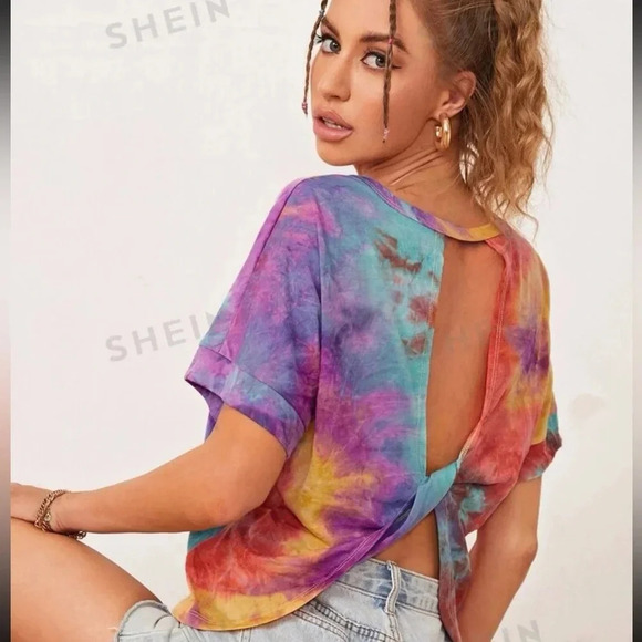Women’s multi-color tie dye open back t-shirt Medium - Picture 1 of 5